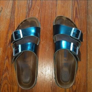 Leather Metallic Teal Arizona Birkenstock Sandals